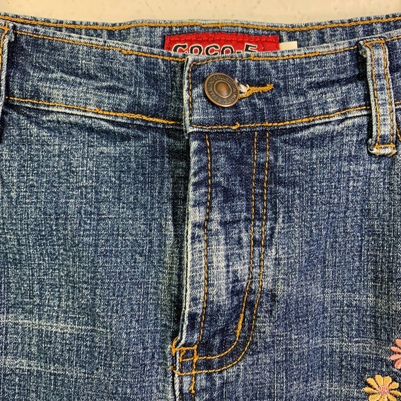 COCO-5‎ Vintage Embroidered Novelty Teddy Bear Flowers Western Denim Midi Skirt - Picture 2 of 14